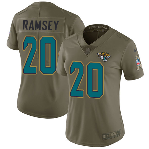 Nike Jaguars #20 Jalen Ramsey Olive Women's Stitched NFL Limited Salute to Service Jersey - Click Image to Close